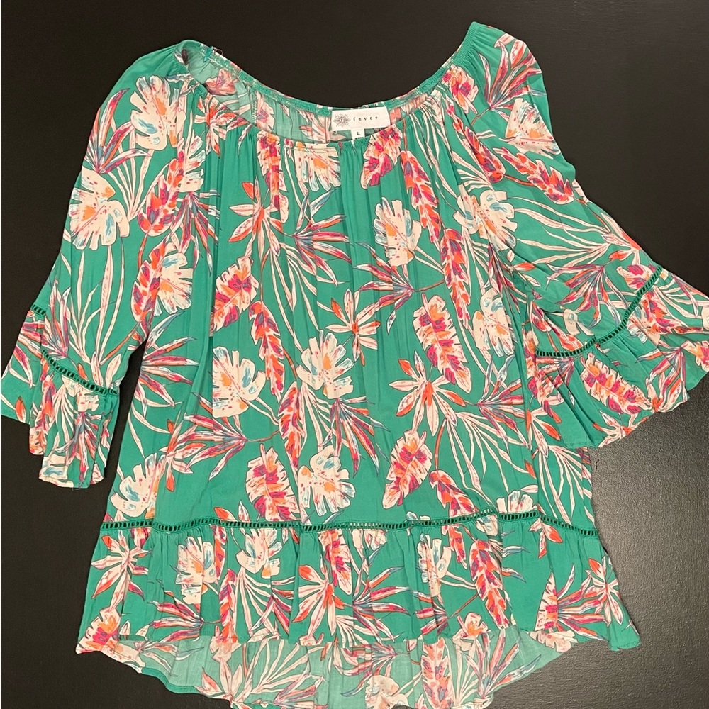 Fever Green Floral Off-Shoulder Peasant Top